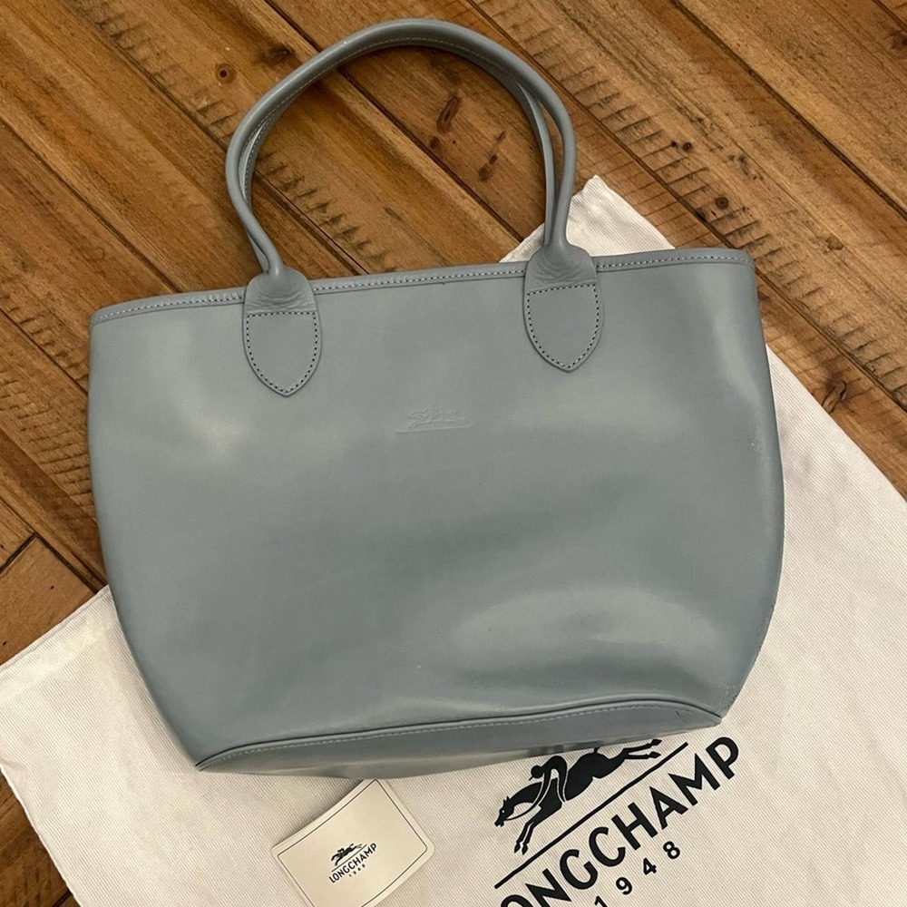 Longchamp Leather Pale Blue Tote Handbag